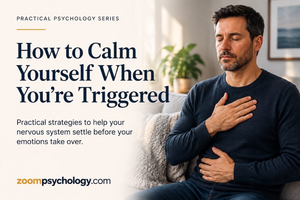 Man practising self-soothing techniques to calm his nervous system after becoming emotionally triggered.