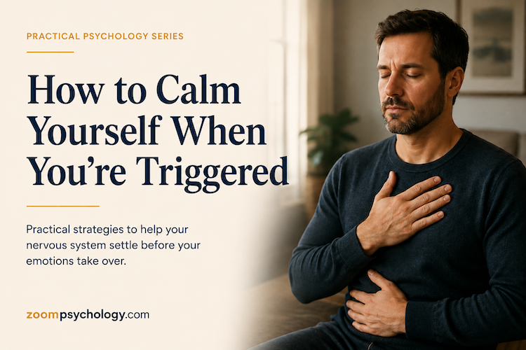 Man practising self-soothing techniques to calm his nervous system after becoming emotionally triggered.