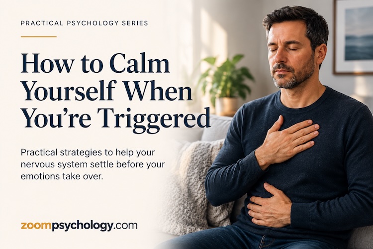 Man practising self-soothing techniques to calm his nervous system after becoming emotionally triggered.