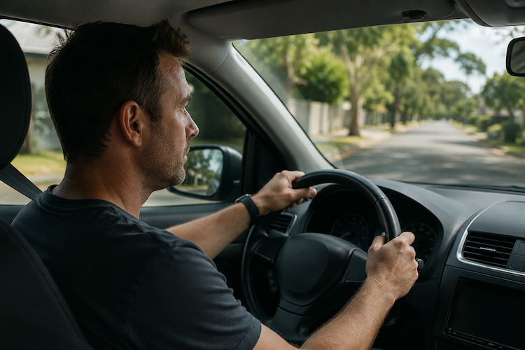 Man driving on a quiet road, illustrating gradual exposure therapy for PTSD.