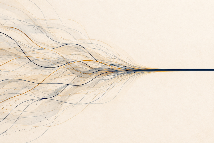 Many overlapping lines gradually converge into one clear line, representing the experiences that can accumulate into a firm boundary.
